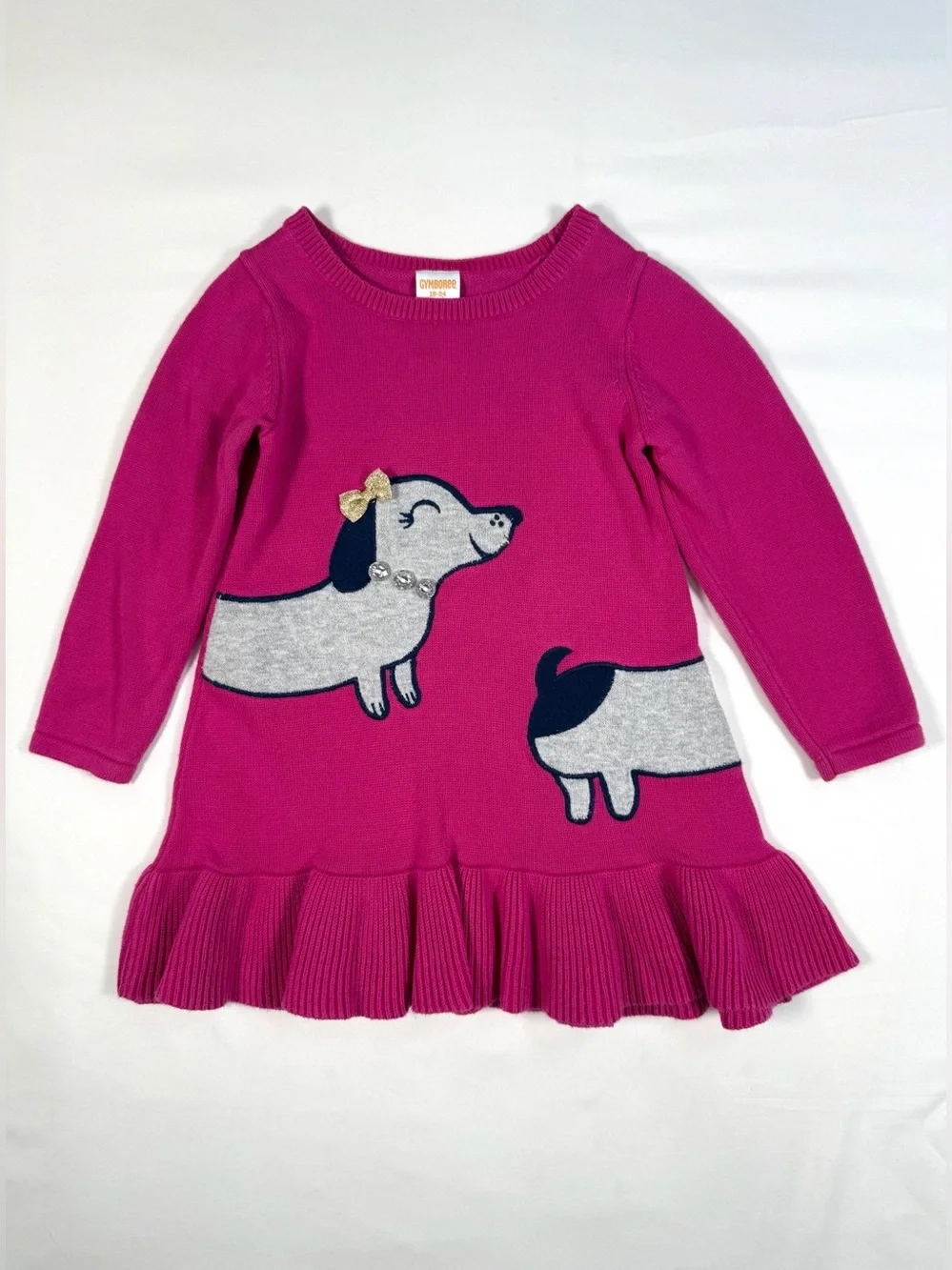 GYMBOREE Toddler Girls' Pink Dachshund Applique Long Sleeve Sweater Dress 18-24M